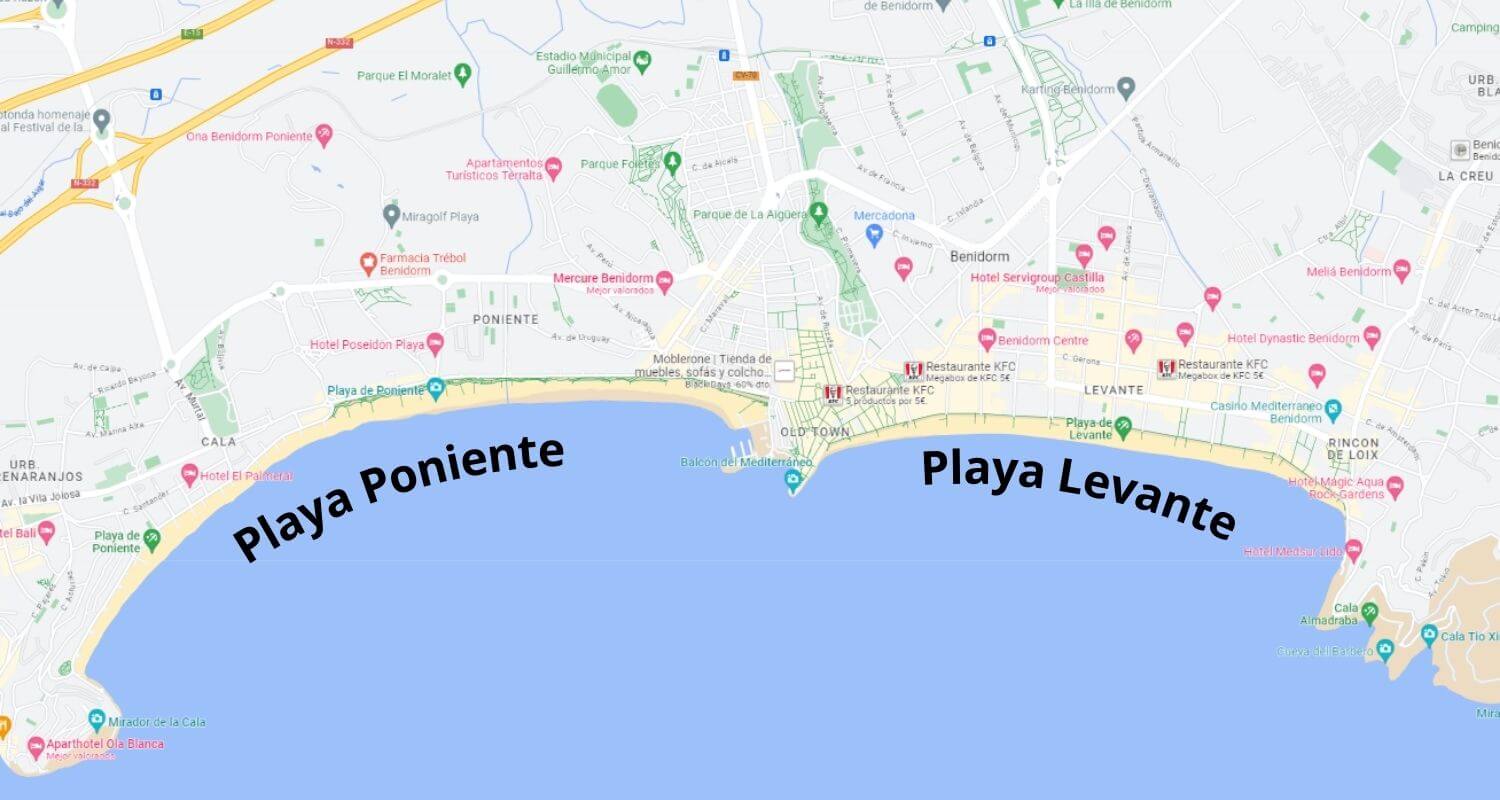 Playa poniente vs levante Benidorm